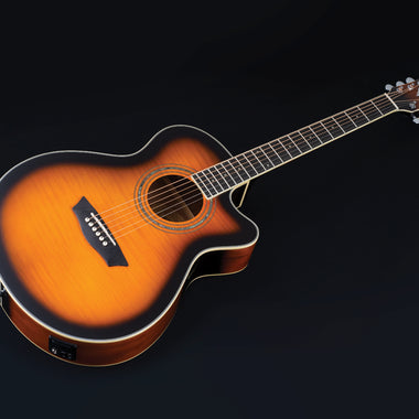 Washburn EA15 Festival Mini Jumbo Cutaway Acoustic Electric Guitar Tobacco Burst
