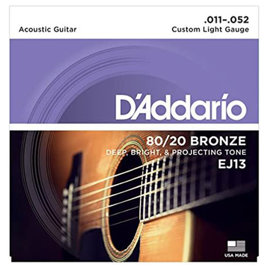 D’Addario EJ13 80/20 Bronze Wound Acoustic Guitar Strings, Custom Light, 11-52